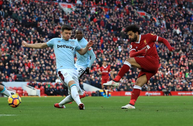 Mohamed Salah rifles home with his left foot (Peter Byrne/PA)