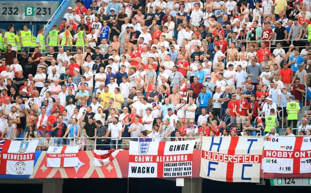 England fans in the game against Panama