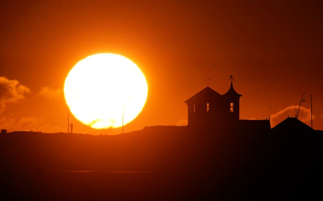 Sunrise over a small building in South Shields, Tyne and Wear