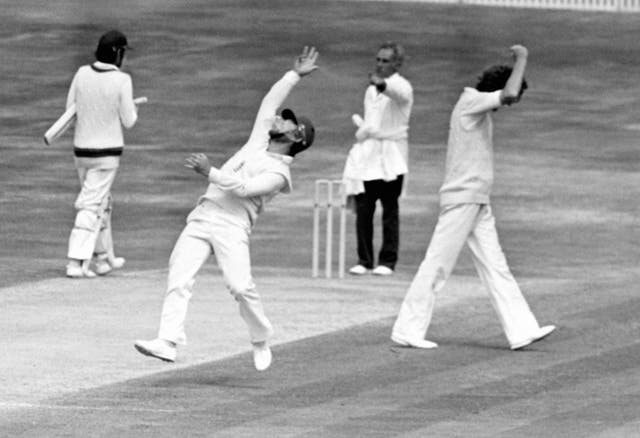 England’s Bob Willis, right, and Mike Gatting, centre, celebrate after they combined to dismiss Australia’s Graham Yallop in the famous Headingley Ashes Test in 1981 