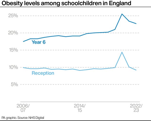 Obesity levels among schoolchildren in England