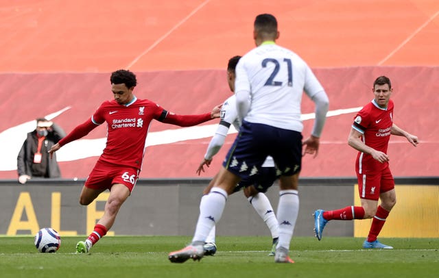 Liverpool's Trent Alexander-Arnold scores at Anfield