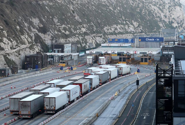 Lorries arrive at the Port of Dover in Kent
