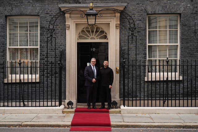 Prime Minister Sir Keir Starmer welcomes Ukrainian President Volodymyr Zelensky to 10 Downing Street 