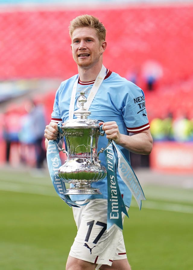 Manchester City’s Kevin De Bruyne celebrates with the FA Cup following victory in the 2023 final