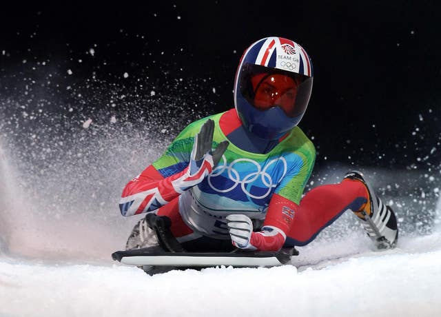 Great Britain’s Amy Williams crosses the line to win the Women’s Skeleton at Whistler Sliding Centre