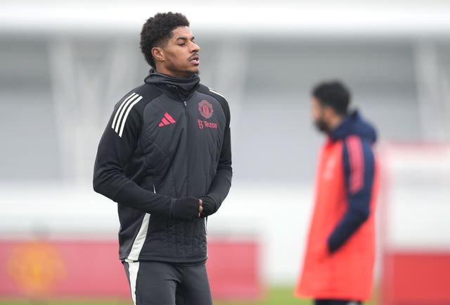 Manchester United’s Marcus Rashford during a training session (Martin Rickett/PA)