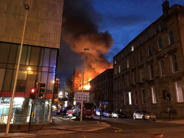 The fire took hold at the Mackintosh Building late on Friday evening (Douglas Barrie/PA)
