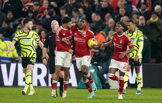 Nottingham Forest’s Taiwo Awoniyi celebrates scoring