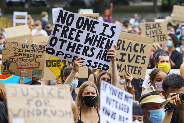 People take part in a Black Lives Matter protest in Brighton, sparked by the death of George Floyd