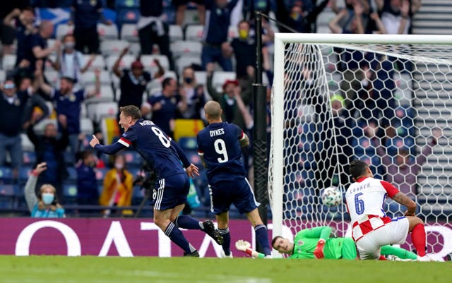 Callum McGregor (left) scored Scotland's only goal of the tournament in a 3-1 loss to Croatia