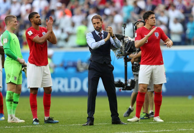 Gareth Southgate and his players applaud the crowd after losing the World Cup third-place play-off match against Belgium last summer