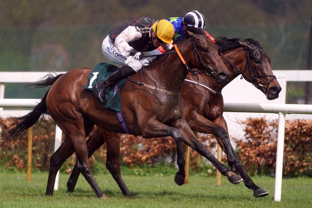 A Lilac Rolla (left) on her way to victory at Leopardstown