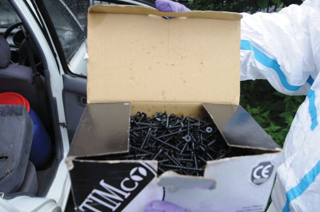 Materials allegedly found in a Nissan Micra after the bombing