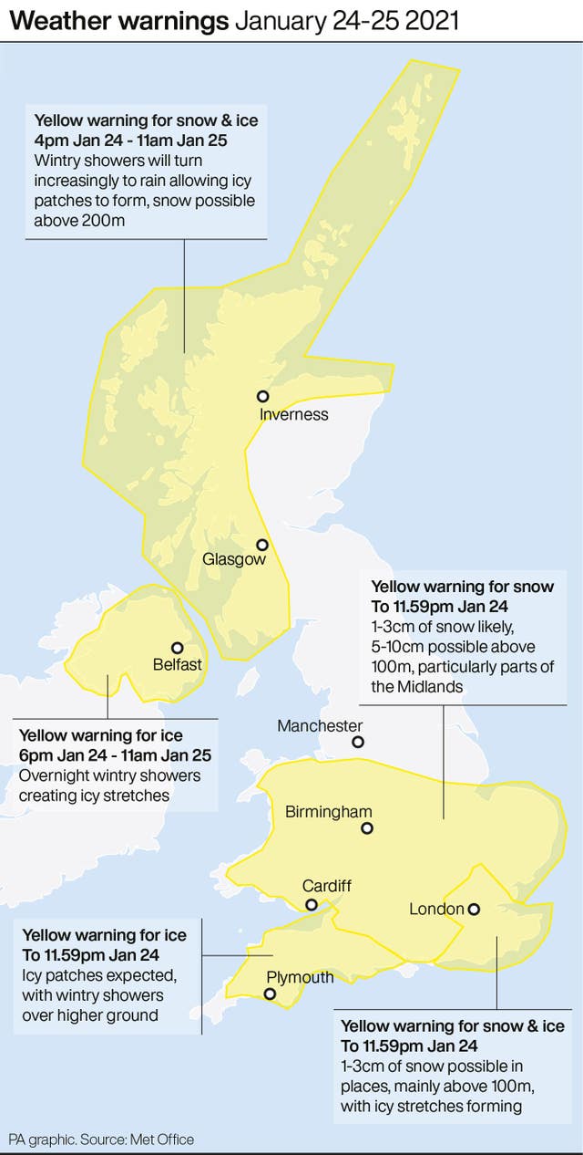 Weather warnings January 24-25 2021