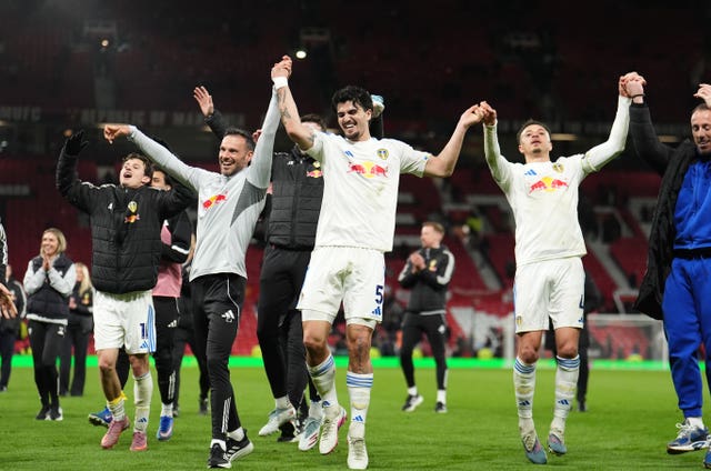 Leeds players celebrate after full-time