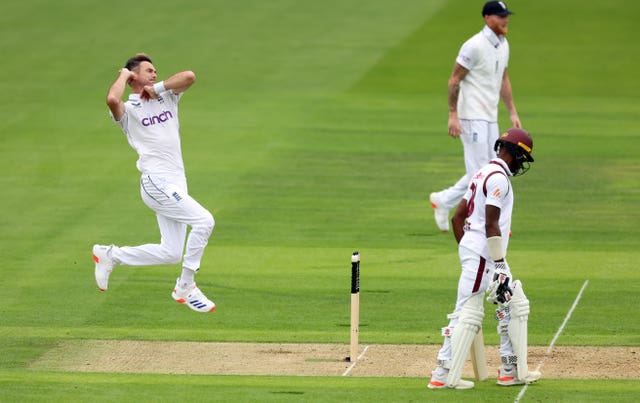 James Anderson bowls on day one of the first Test against West Indies at Lord's