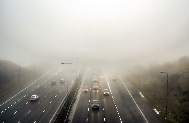 Foggy conditions on the M62 near Saddleworth Moor