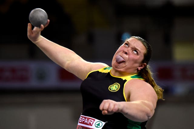 British athlete Sophie McKinna competes in the shot put during day two of the SPAR British Athletics Indoor Championships in Glasgow. McKinna had to settle for second place at the event after her throw of 17.39m was bettered by Amelia Strickler's personal best of 17.97m. McKinna would gain revenge later in the year, retaining her British champion crown by finishing ahead of Strickler at the British Athletics Championships