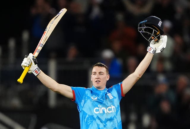 Harry Brook celebrates a century for England