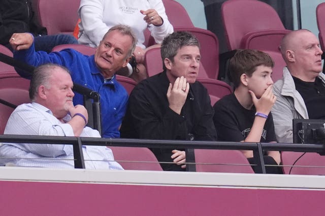 Noel Gallagher in the stands at the London Stadium