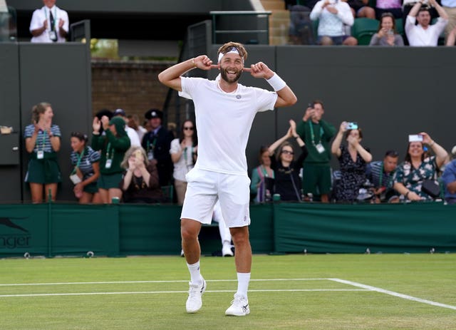 On an impressive day for British players, Liam Broady celebrates beating 12th seed Diego Schwartzman in five sets