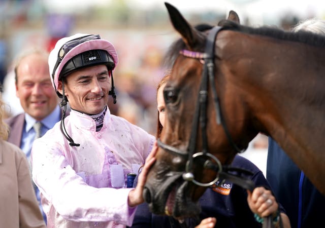 Jockey Daniel Tudhope after winning the May Hill Stakes with Polly Pott