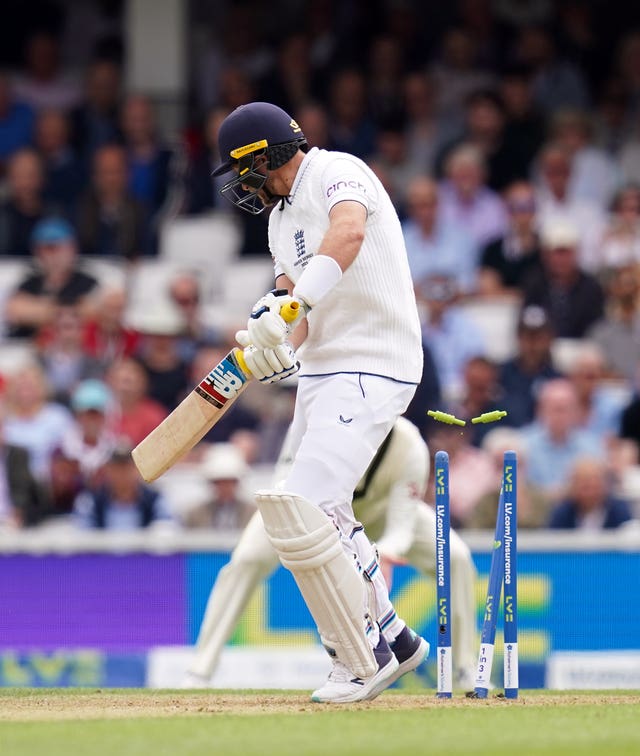 Joe Root chops a Josh Hazlewood delivery on to his stumps