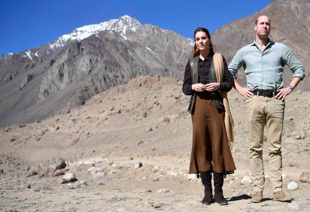William and Kate visiting the Chiatibo glacier in the Hindu Kush mountain range to learn about the effects of climate change. Neil Hall/PA Wire