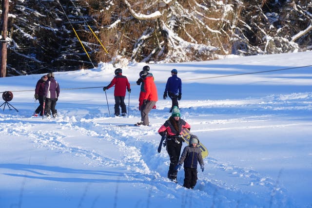 Skiers and snowboarders in Northumberland