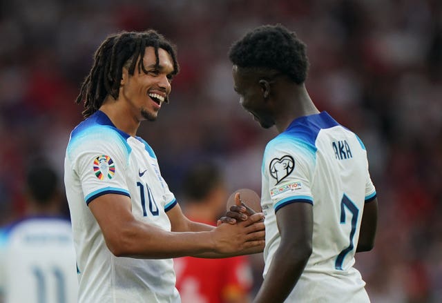 Trent Alexander-Arnold, left, and Saka starred for England