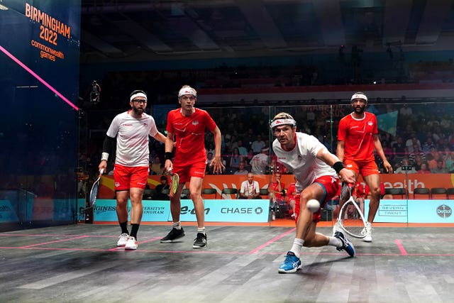 It was a dramatic all-English final in the men's squash doubles (Mike Egerton/PA)