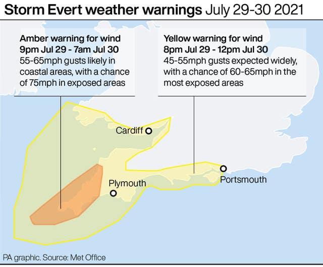 Storm Evert weather warnings July 29-30 2021
