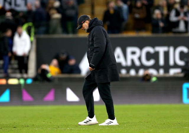 Liverpool manager Jurgen Klopp appears dejected at full-time 