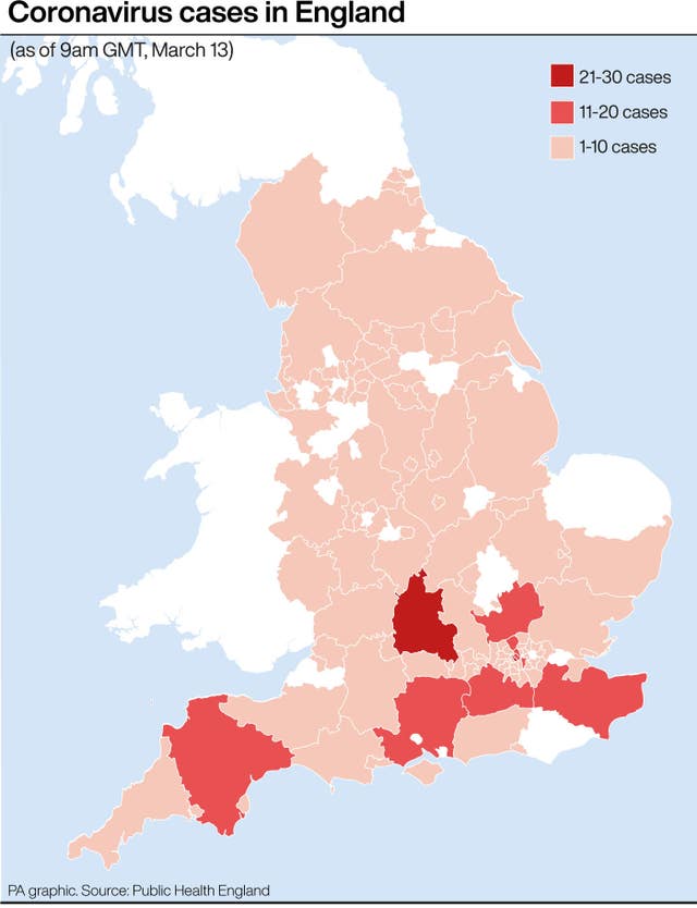 Coronavirus cases in England