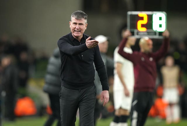 Republic of Ireland head coach Stephen Kenny reacts to the assistant referee during an International Friendly against New Zealand in November 2023