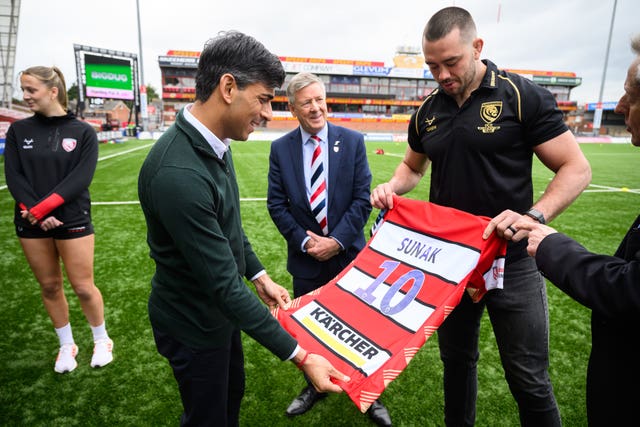 Rishi Sunak was speaking during a visit to Gloucester RFC's stadium in Gloucester (Leon Neal/PA)