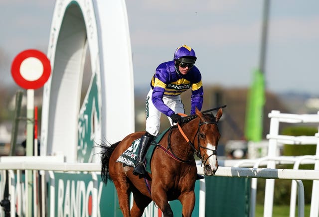 Corach Rambler crossing the line in the Grand National 