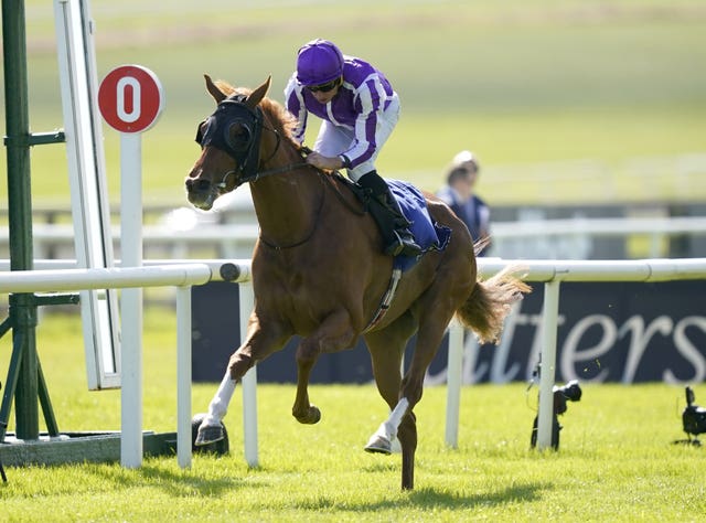 High Chieftess ridden by Ryan Moore wins The Barberstown Castle Irish EBF Fillies Maiden at Curragh Racecourse