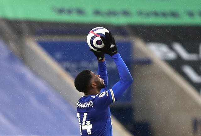 Leicester’s Kelechi Iheanacho celebrates his hat-trick against Sheffield United