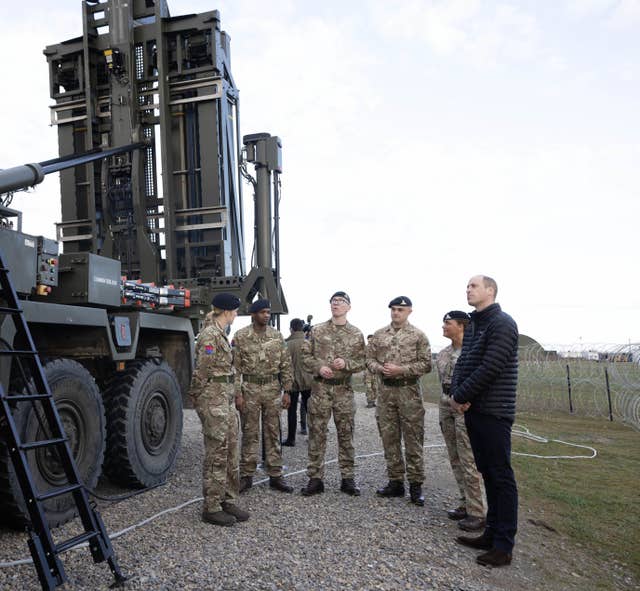 The Prince of Wales is shown a Sky Sabre system during a visit to the British armed forces in Rzeszow, Poland