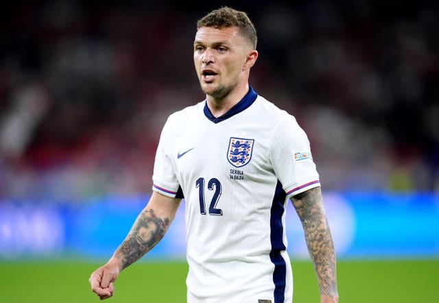 England’s Kieran Trippier giving instructions during the Euro 2024 Group C win over Serbia