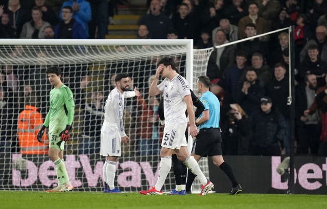 Manchester United’s Harry Maguire is sent off