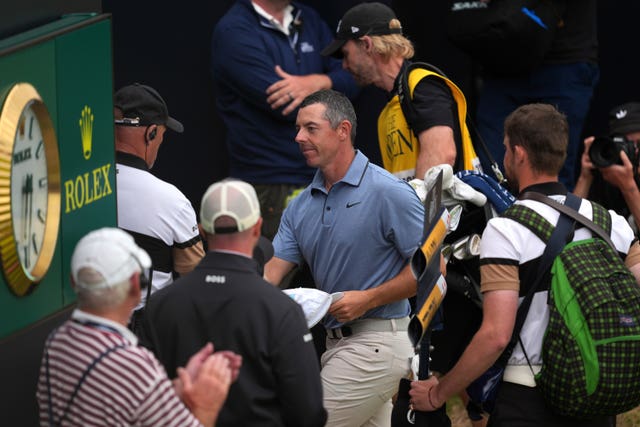 Northern Ireland’s Rory McIlroy greets spectators on the 18th at Royal Portrush