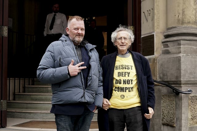 Parry was pictured with Piers Corbyn outside court (Jordan Pettitt/PA) 