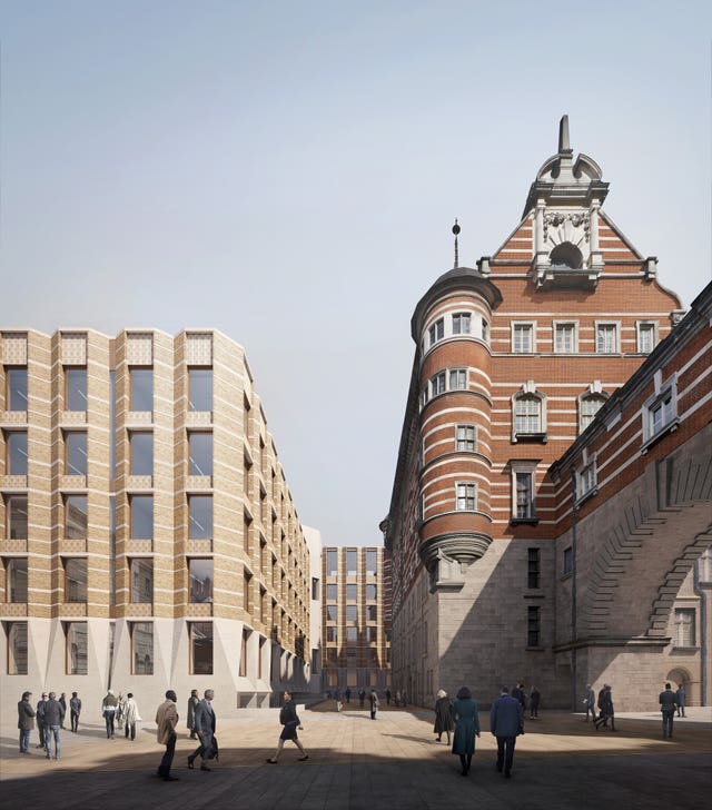 Artist impression issued by UK Parliament of Richmond House, shown next to the existing Norman Shaw South building in London