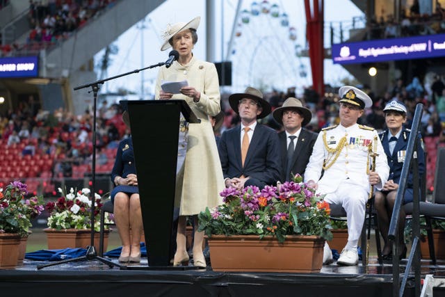The Princess Royal gives a speech during the opening ceremony of the Royal Agricultural Society of New South Wales Bicentennial Sydney Royal Easter Show in Sydney, on day one of the royal trip to Australia on behalf of the Queen, in celebration of the Platinum Jubilee