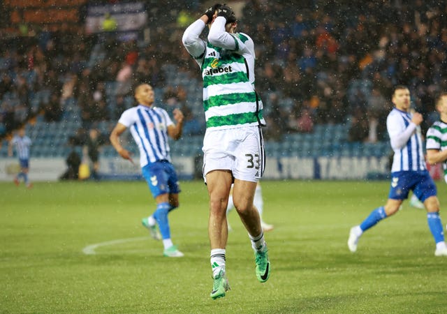 Celtic’s Matt O’Riley reacts after a missed chance during their 2-1 defeat by Kilmarnock 