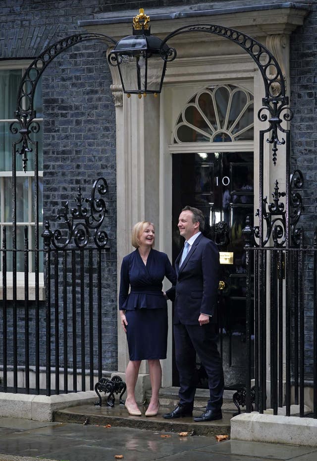 New Prime Minister Liz Truss and her husband Hugh O’Leary outside 10 Downing Street, London 
