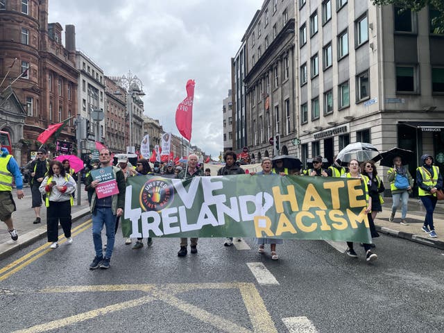 People take part in an anti-racism rally in Dublin